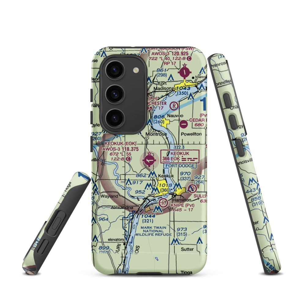 Keokuk Municipal Airport (EOK) VFR Sectional Samsung Phone Case Samsung Galaxy S23 model shown