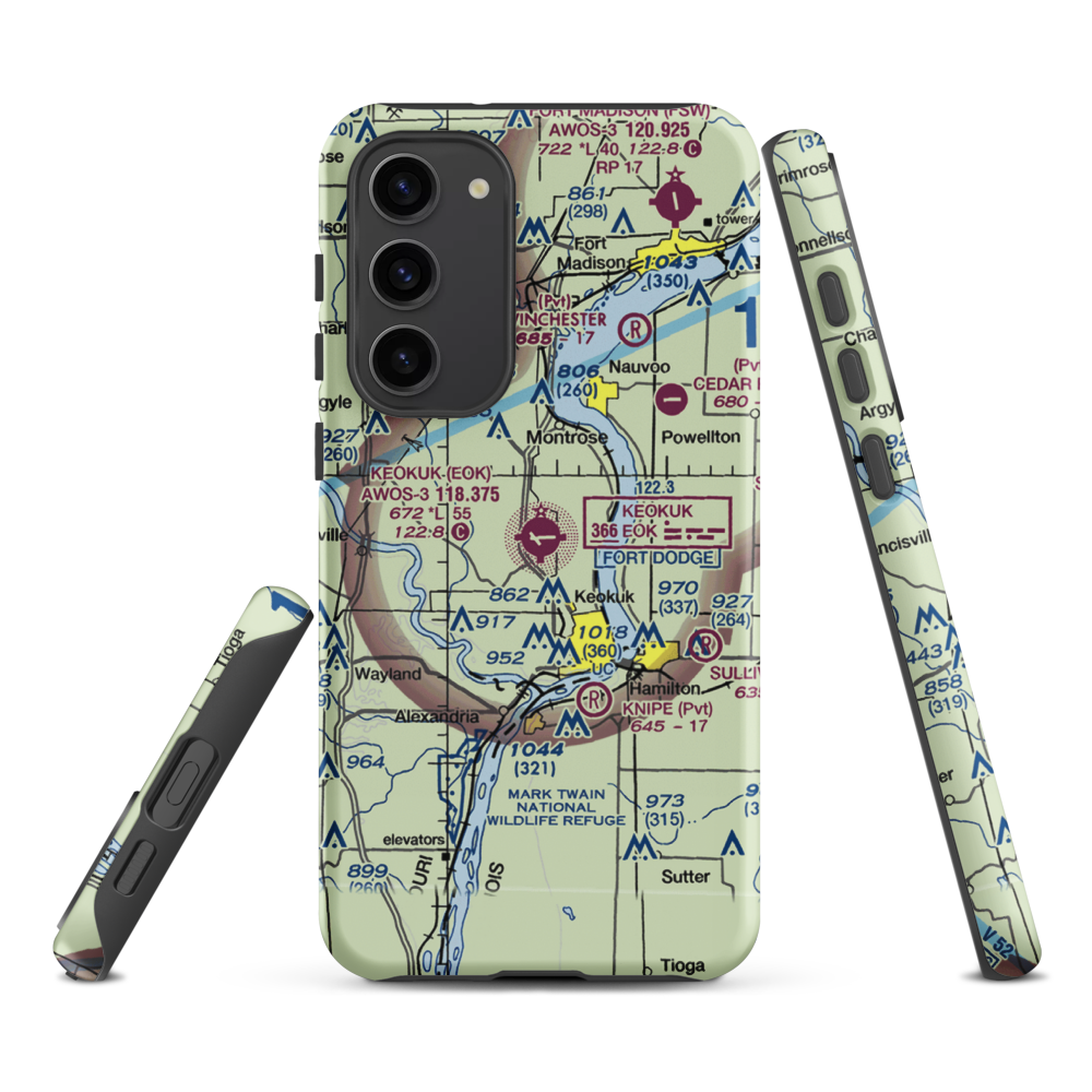 Keokuk Municipal Airport (EOK) VFR Sectional Samsung Phone Case Samsung Galaxy S23 Plus model shown