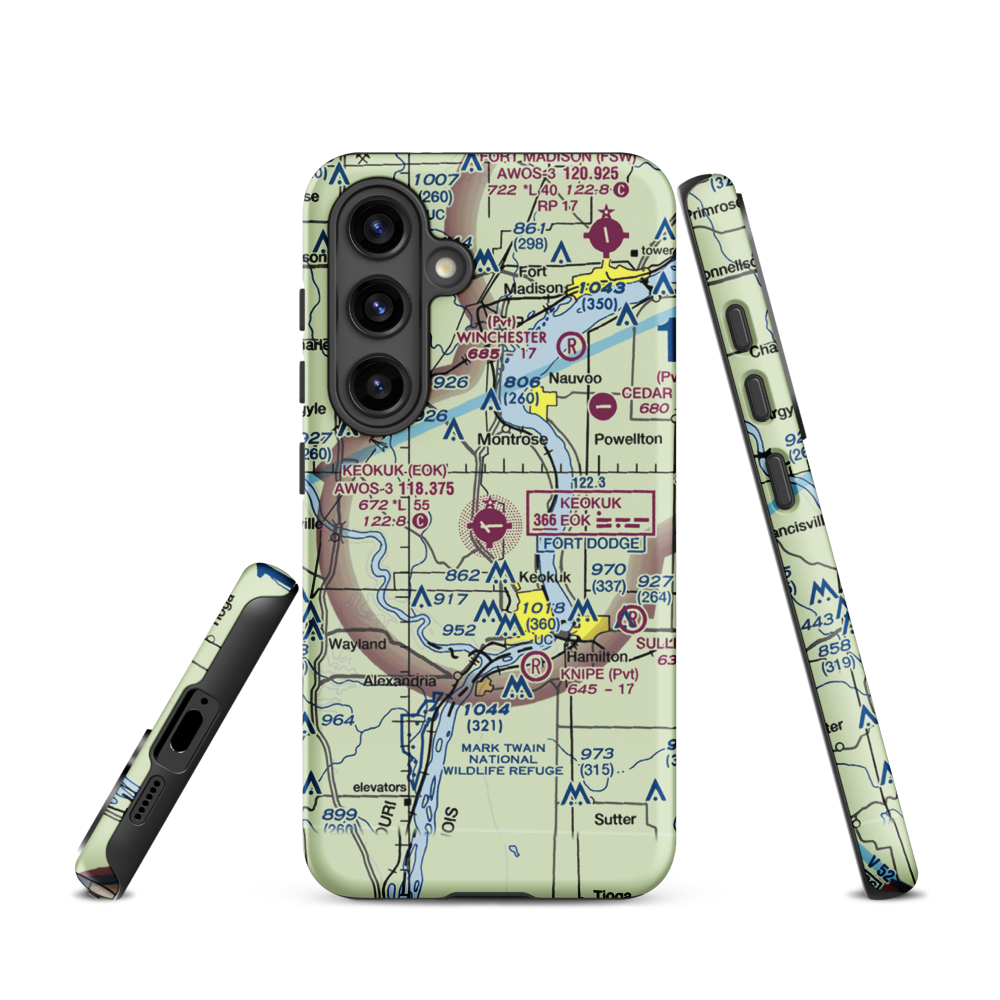 Keokuk Municipal Airport (EOK) VFR Sectional Samsung Phone Case Samsung Galaxy S24 model shown