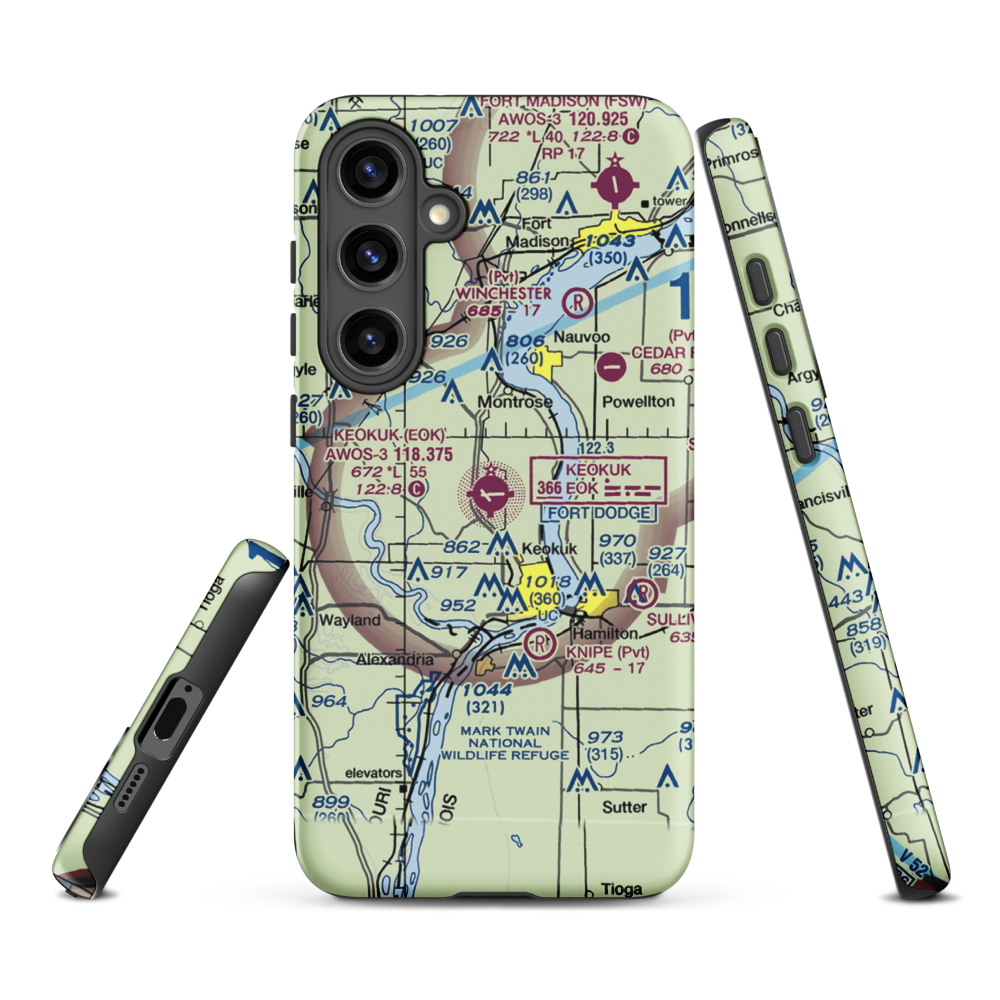 Keokuk Municipal Airport (EOK) VFR Sectional Samsung Phone Case Samsung Galaxy S24 Plus model shown