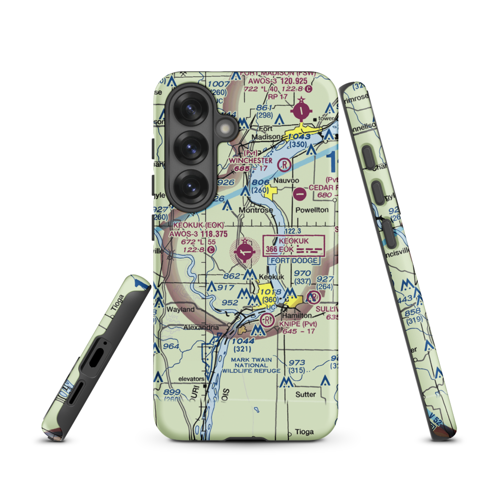 Keokuk Municipal Airport (EOK) VFR Sectional Samsung Phone Case Samsung Galaxy S25 model shown