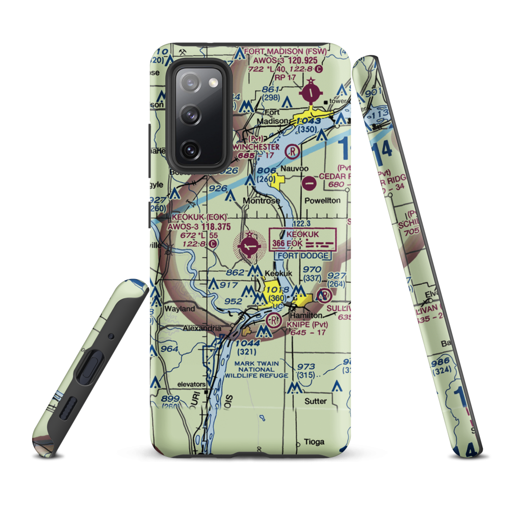 Keokuk Municipal Airport (EOK) VFR Sectional Samsung Phone Case Samsung Galaxy S20 FE model shown