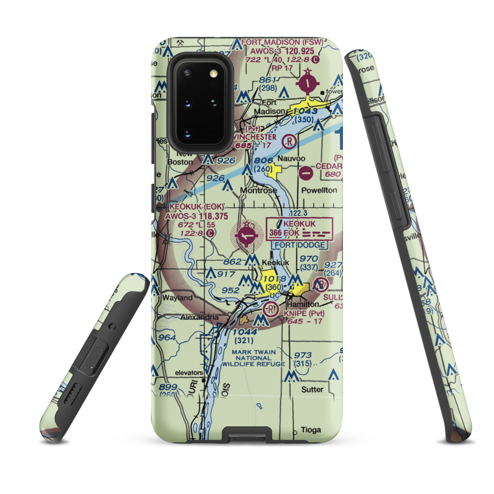 Keokuk Municipal Airport (EOK) VFR Sectional Samsung Phone Case Samsung Galaxy S20 Plus model shown