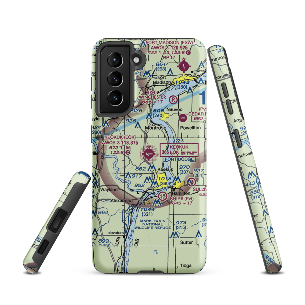 Keokuk Municipal Airport (EOK) VFR Sectional Samsung Phone Case Samsung Galaxy S21 model shown