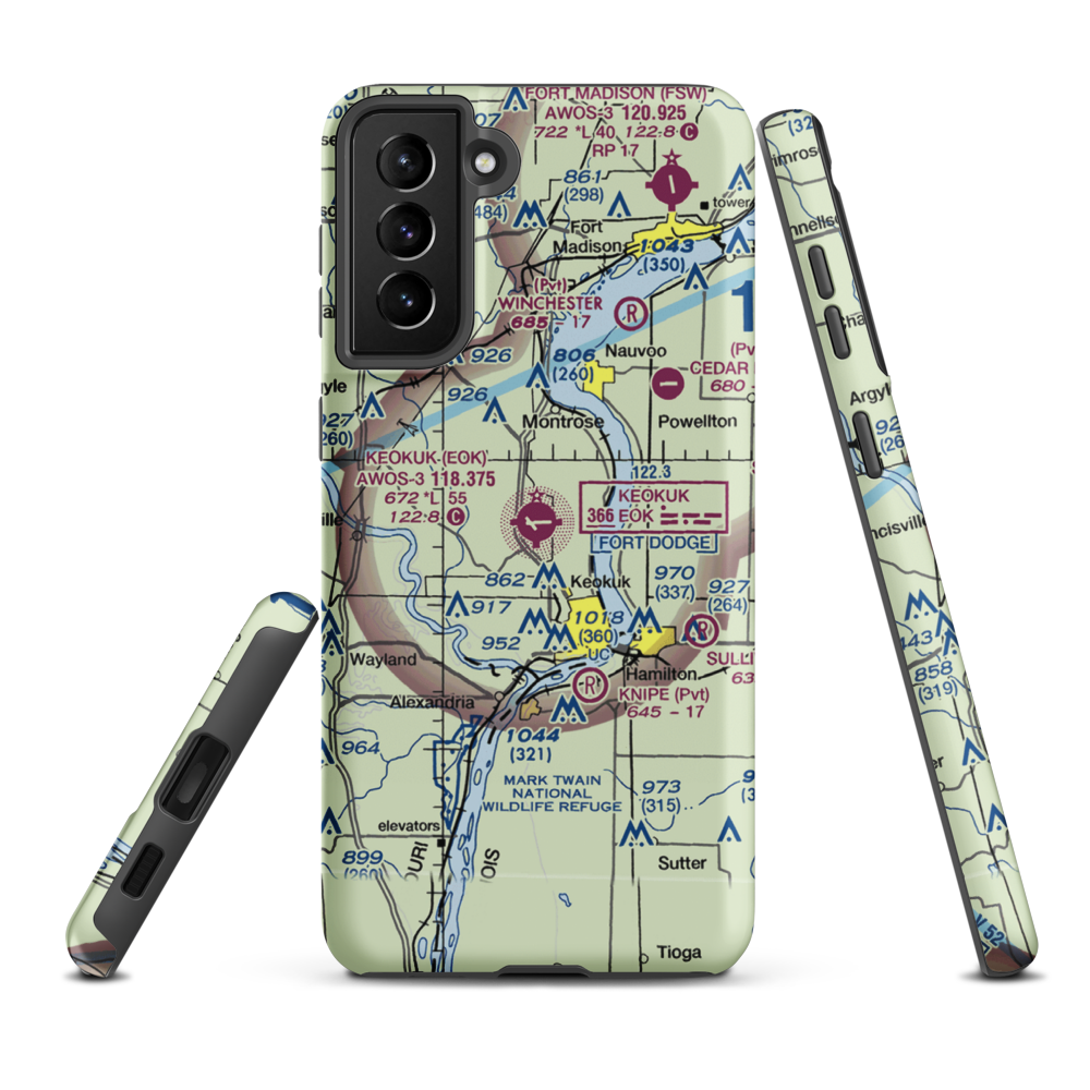 Keokuk Municipal Airport (EOK) VFR Sectional Samsung Phone Case Samsung Galaxy S21 Plus model shown