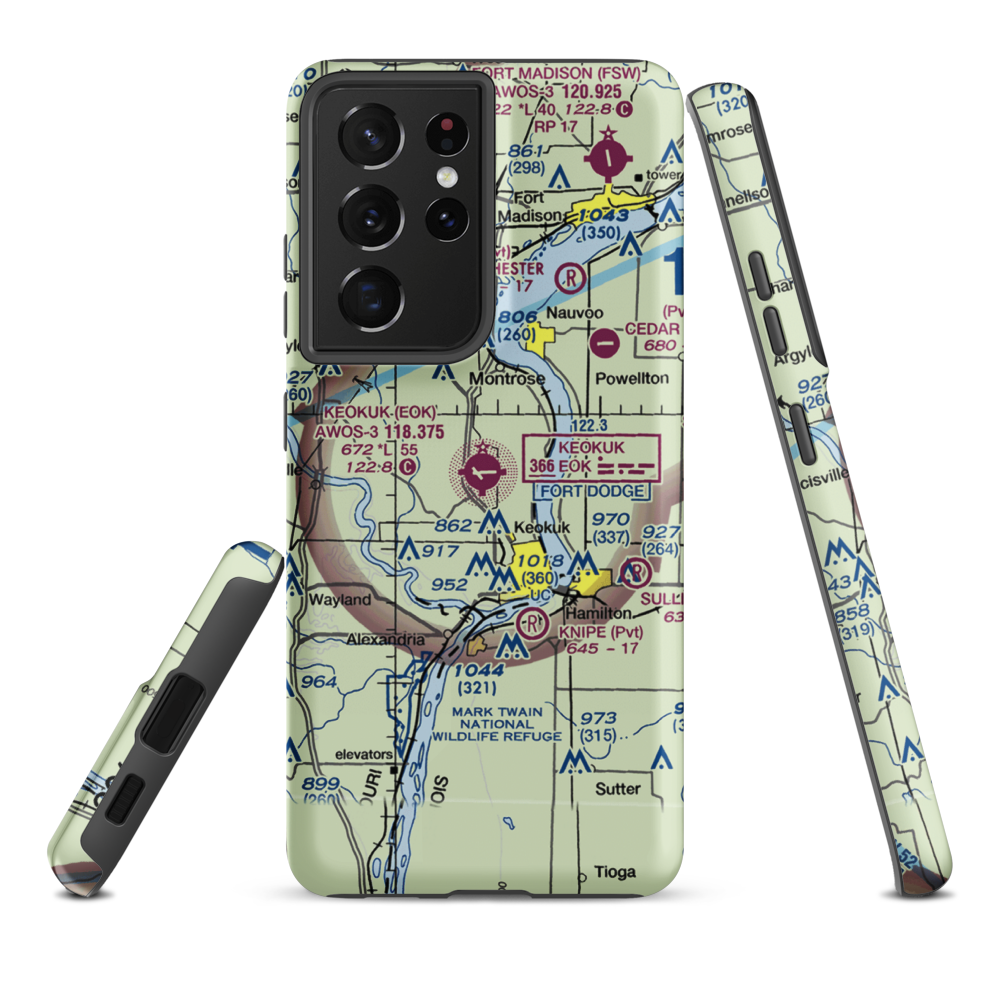 Keokuk Municipal Airport (EOK) VFR Sectional Samsung Phone Case Samsung Galaxy S21 Ultra model shown