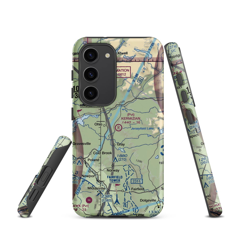 Kermizian Airport (0NY3) VFR Sectional Samsung Phone Case Samsung Galaxy S23 model shown