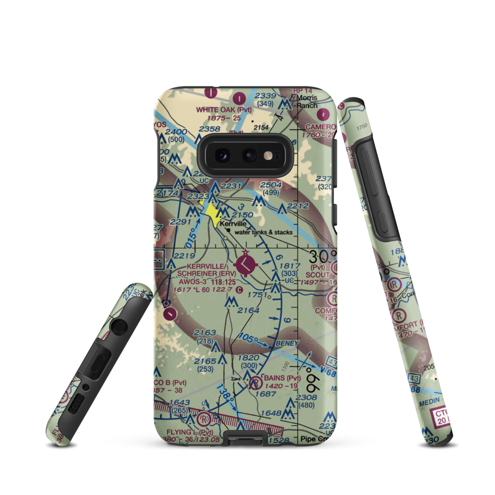 Kerrville Municipal Louis Schreiner Field (ERV) VFR Sectional Samsung Phone Case Samsung Galaxy S10e model shown