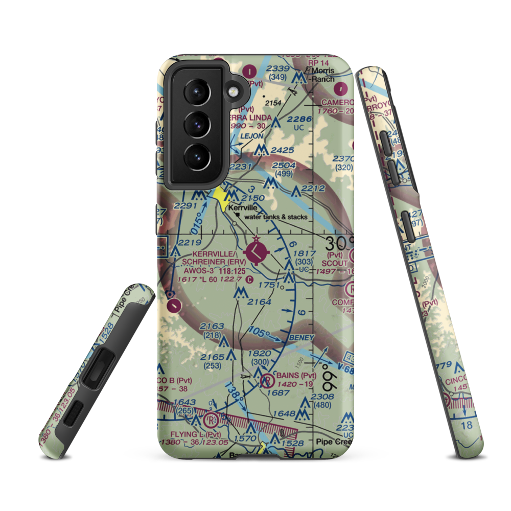 Kerrville Municipal Louis Schreiner Field (ERV) VFR Sectional Samsung Phone Case Samsung Galaxy S21 FE model shown