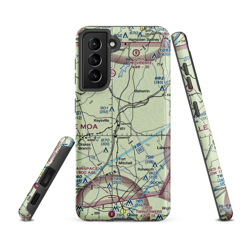 Keysville Airport (VG36) VFR Sectional Samsung Phone Case Samsung Galaxy S21 FE model shown
