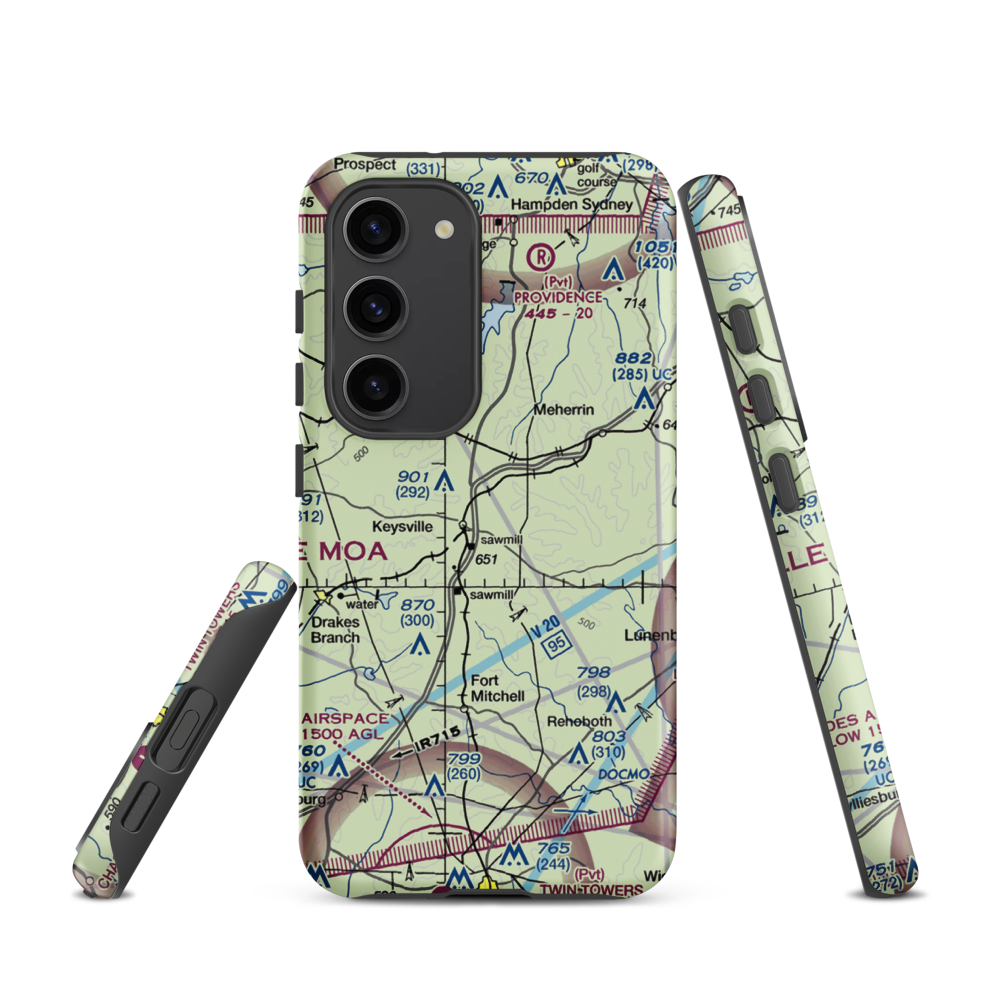 Keysville Airport (VG36) VFR Sectional Samsung Phone Case Samsung Galaxy S23 model shown