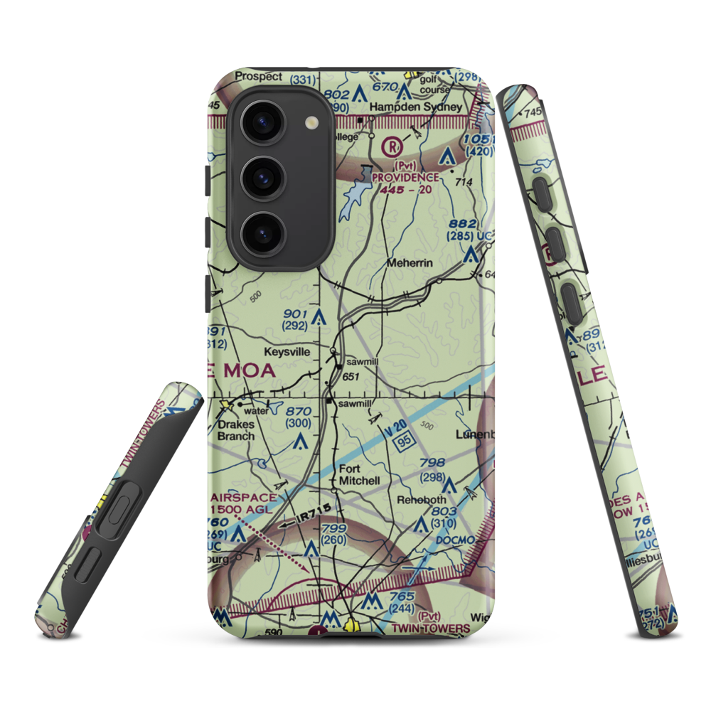 Keysville Airport (VG36) VFR Sectional Samsung Phone Case Samsung Galaxy S23 Plus model shown