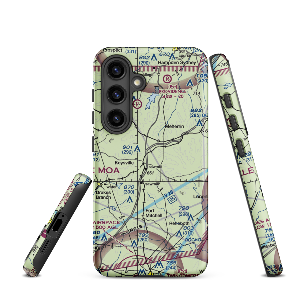 Keysville Airport (VG36) VFR Sectional Samsung Phone Case Samsung Galaxy S24 model shown