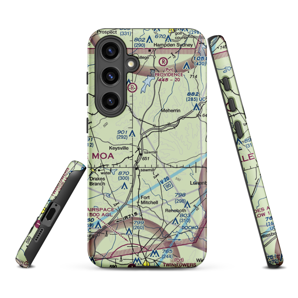 Keysville Airport (VG36) VFR Sectional Samsung Phone Case Samsung Galaxy S24 Plus model shown