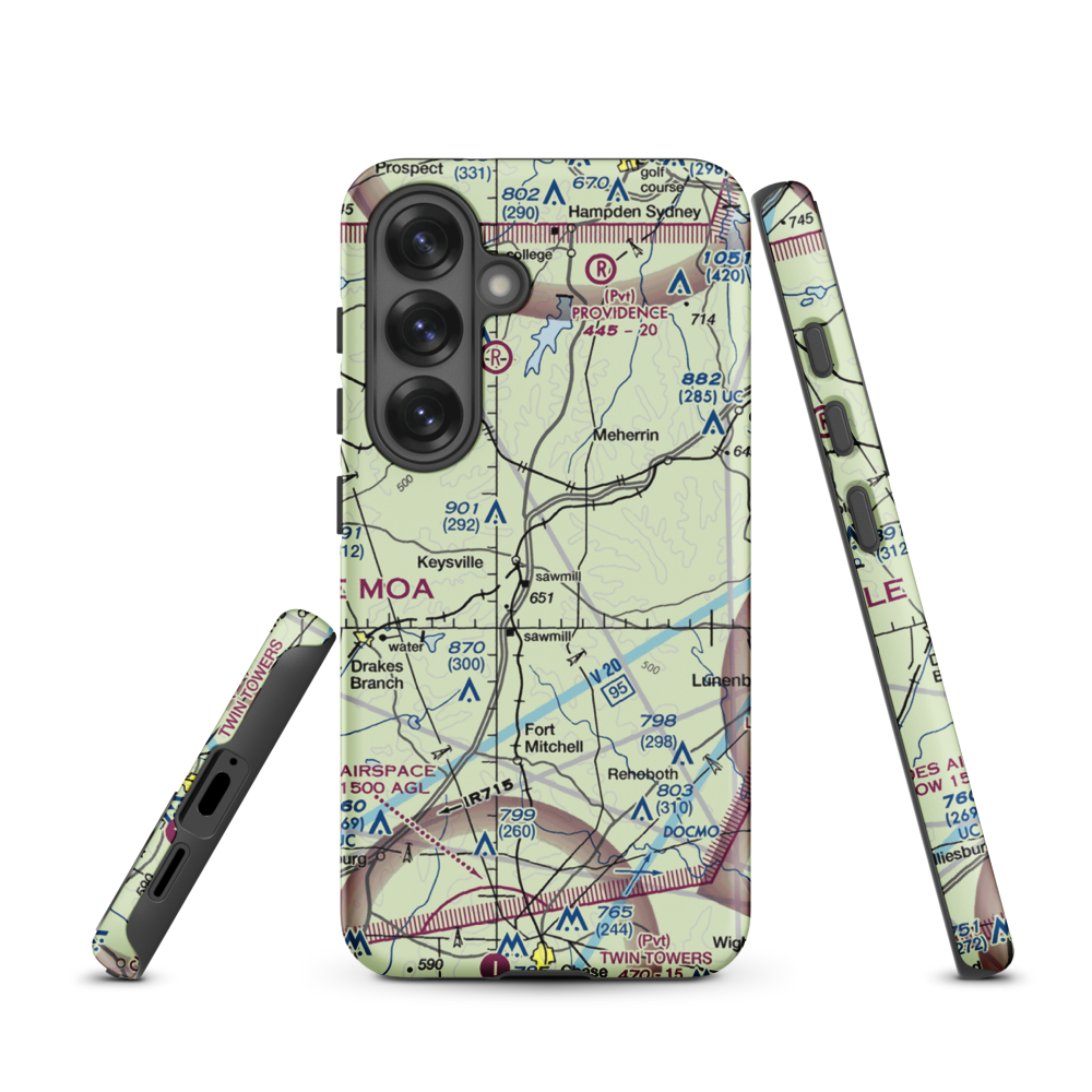 Keysville Airport (VG36) VFR Sectional Samsung Phone Case Samsung Galaxy S25 model shown