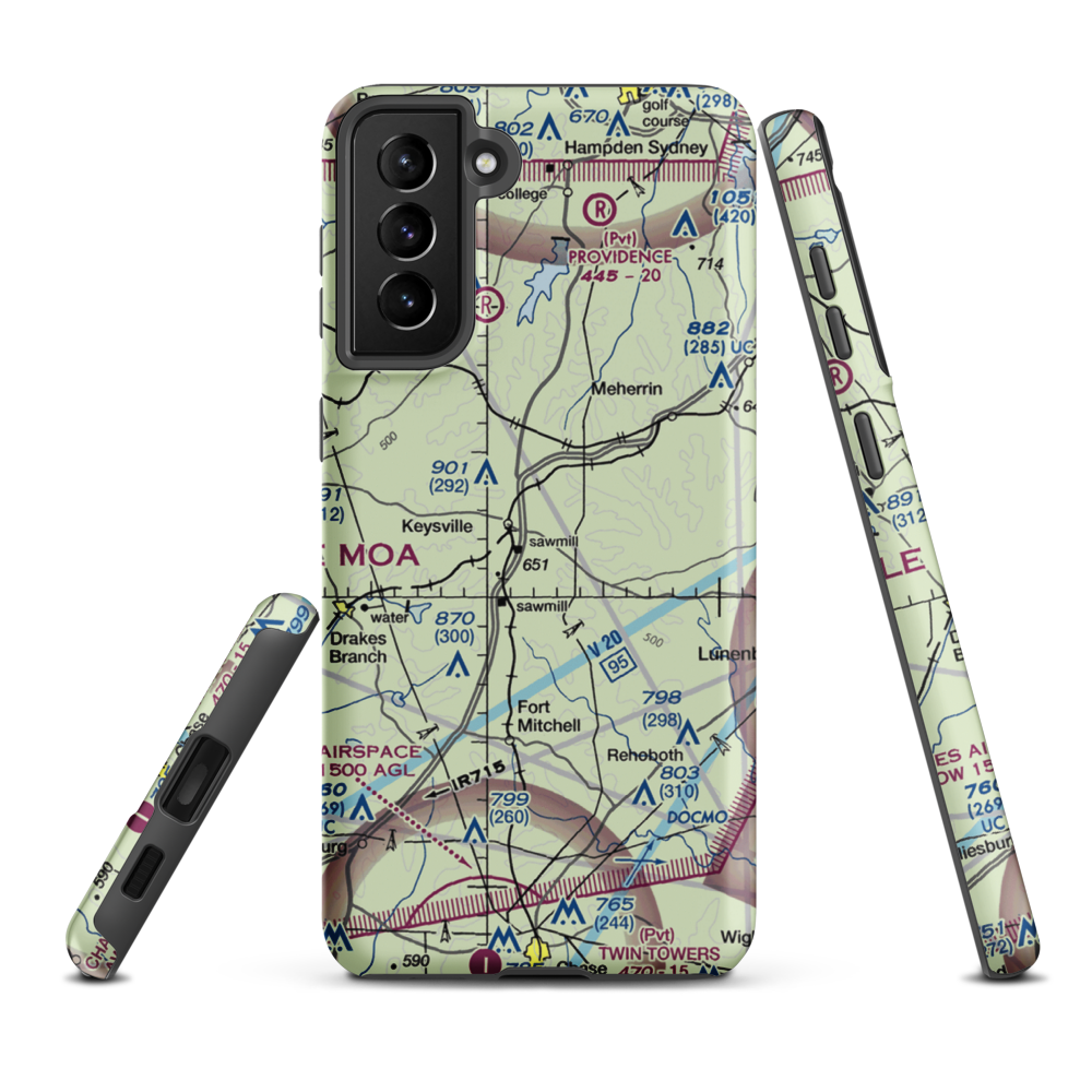 Keysville Airport (VG36) VFR Sectional Samsung Phone Case Samsung Galaxy S21 FE model shown