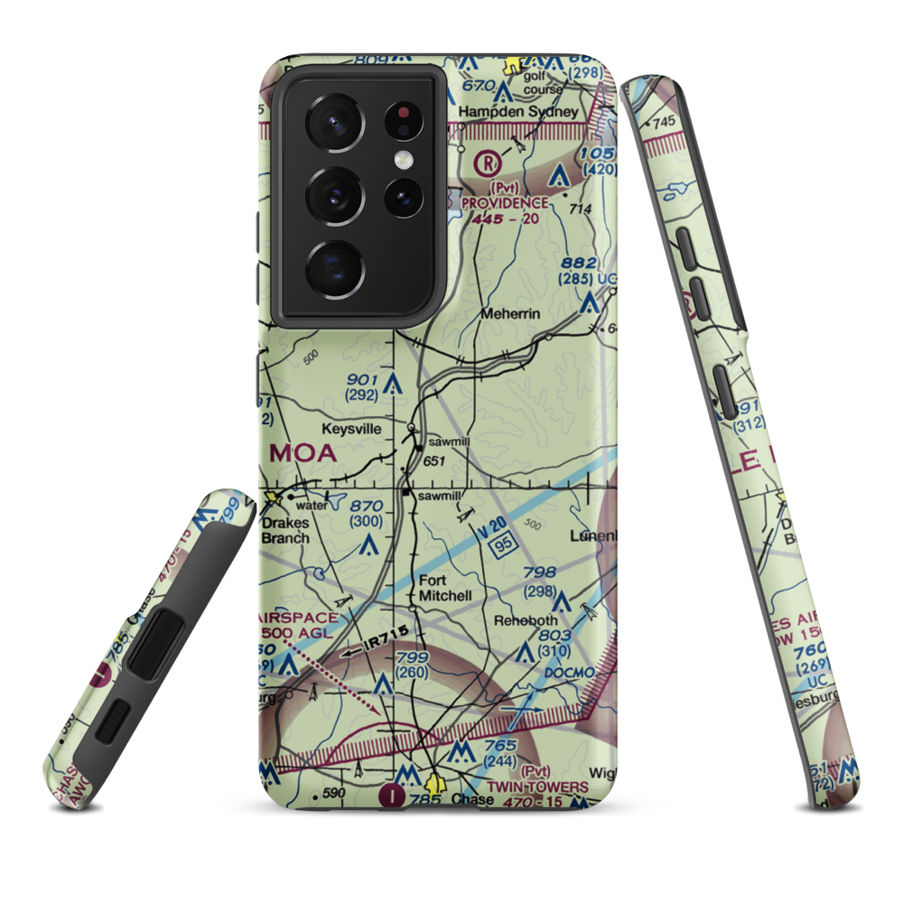 Keysville Airport (VG36) VFR Sectional Samsung Phone Case Samsung Galaxy S21 Plus model shown