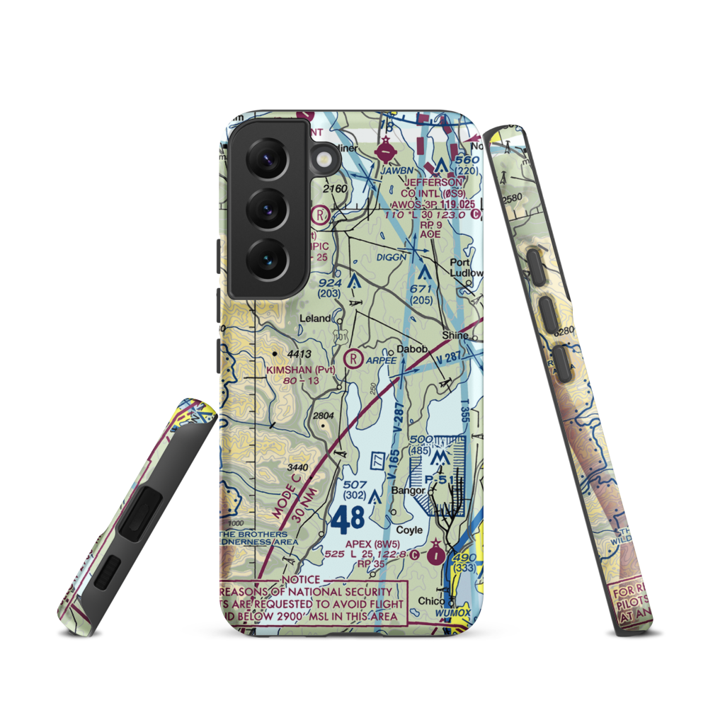 Kimshan Ranch Airport (WN00) VFR Sectional Samsung Phone Case Samsung Galaxy S22 model shown