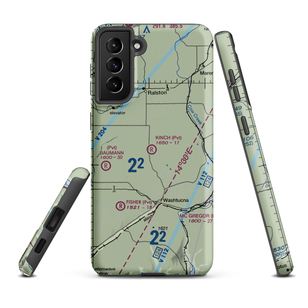 Kinch Farms Airport (WN72) VFR Sectional Samsung Phone Case Samsung Galaxy S21 Plus model shown
