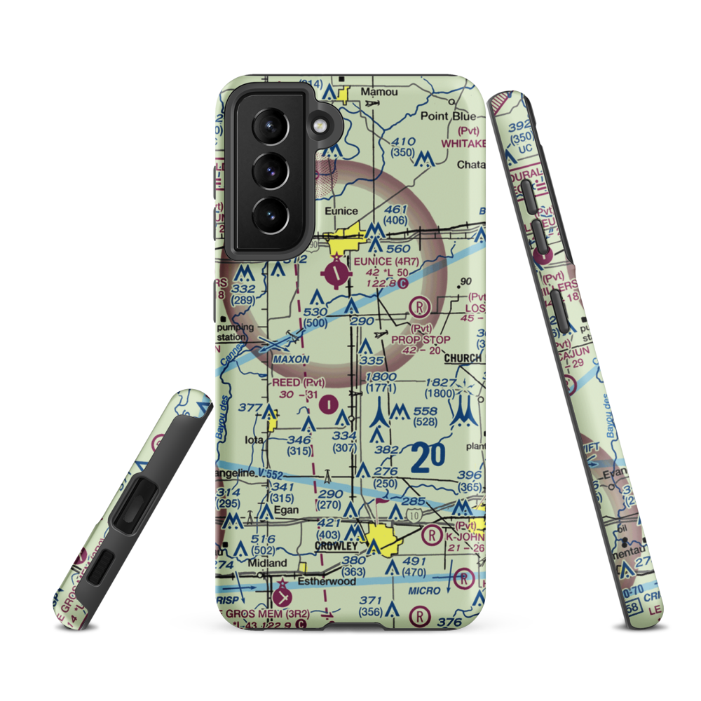 Kinder Ag Service Airport (LA57) VFR Sectional Samsung Phone Case Samsung Galaxy S21 FE model shown