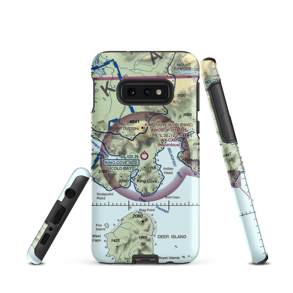 King Cove Airport (KVC) VFR Sectional Samsung Phone Case Samsung Galaxy S10 Plus model shown