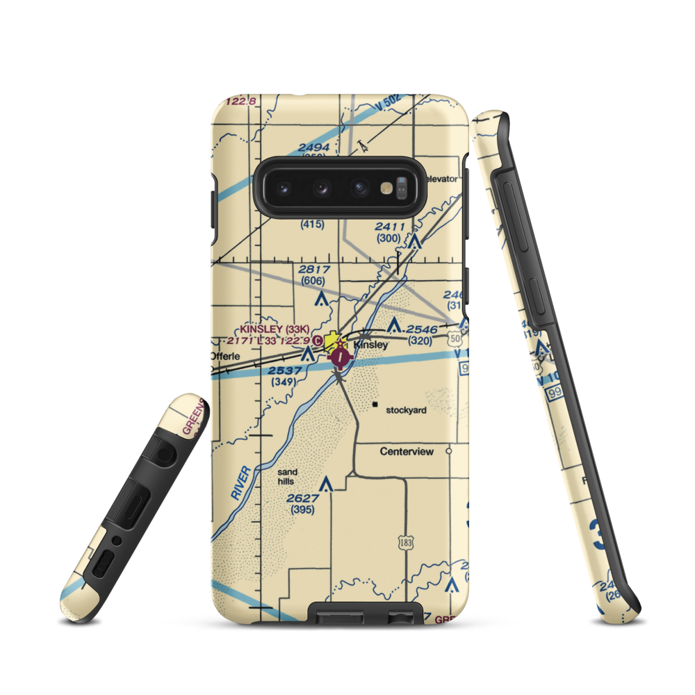 Kinsley Municipal Airport (33K) VFR Sectional Samsung Phone Case Samsung Galaxy S10 model shown