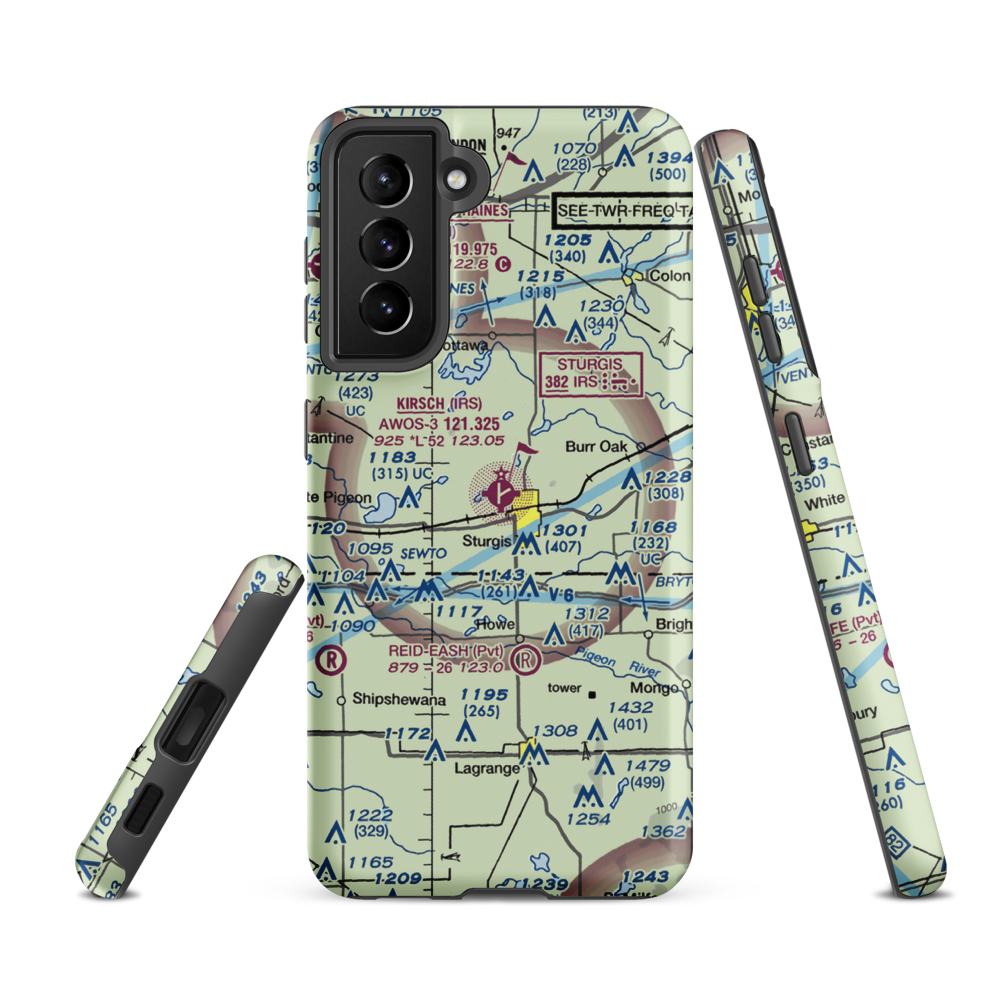 Kirsch Municipal Airport (IRS) VFR Sectional Samsung Phone Case Samsung Galaxy S21 FE model shown