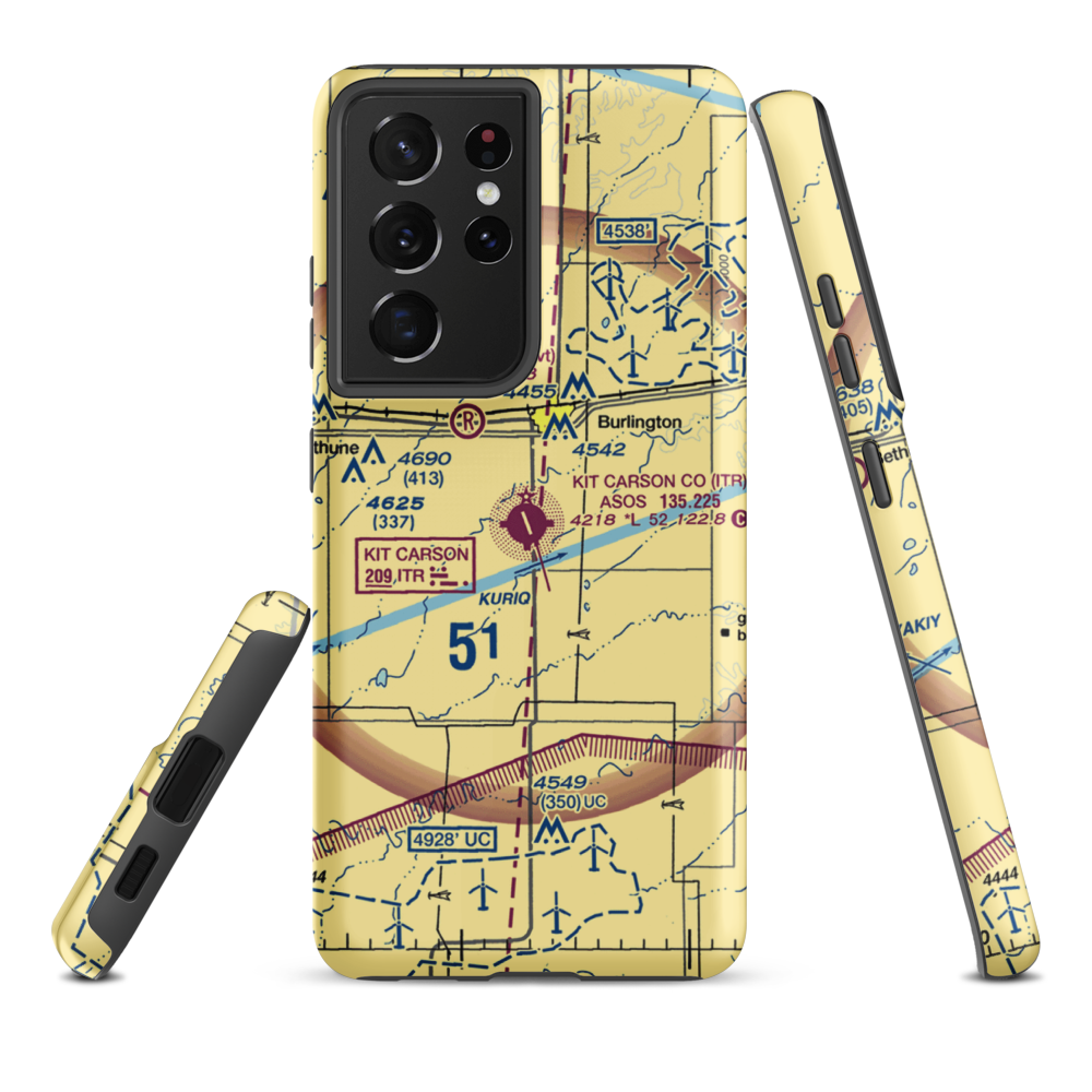 Kit Carson County Airport (ITR) VFR Sectional Samsung Phone Case Samsung Galaxy S21 Plus model shown