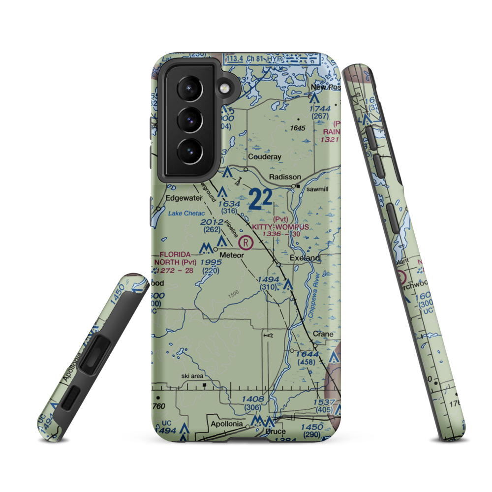 Kitty-Wompus Airport (26WI) VFR Sectional Samsung Phone Case Samsung Galaxy S21 FE model shown