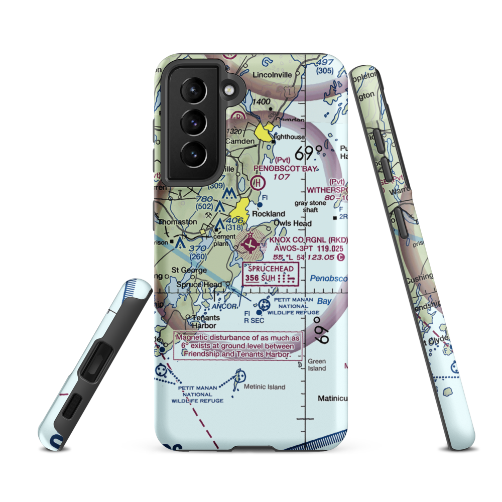 Knox County Regional Airport (RKD) VFR Sectional Samsung Phone Case Samsung Galaxy S21 FE model shown