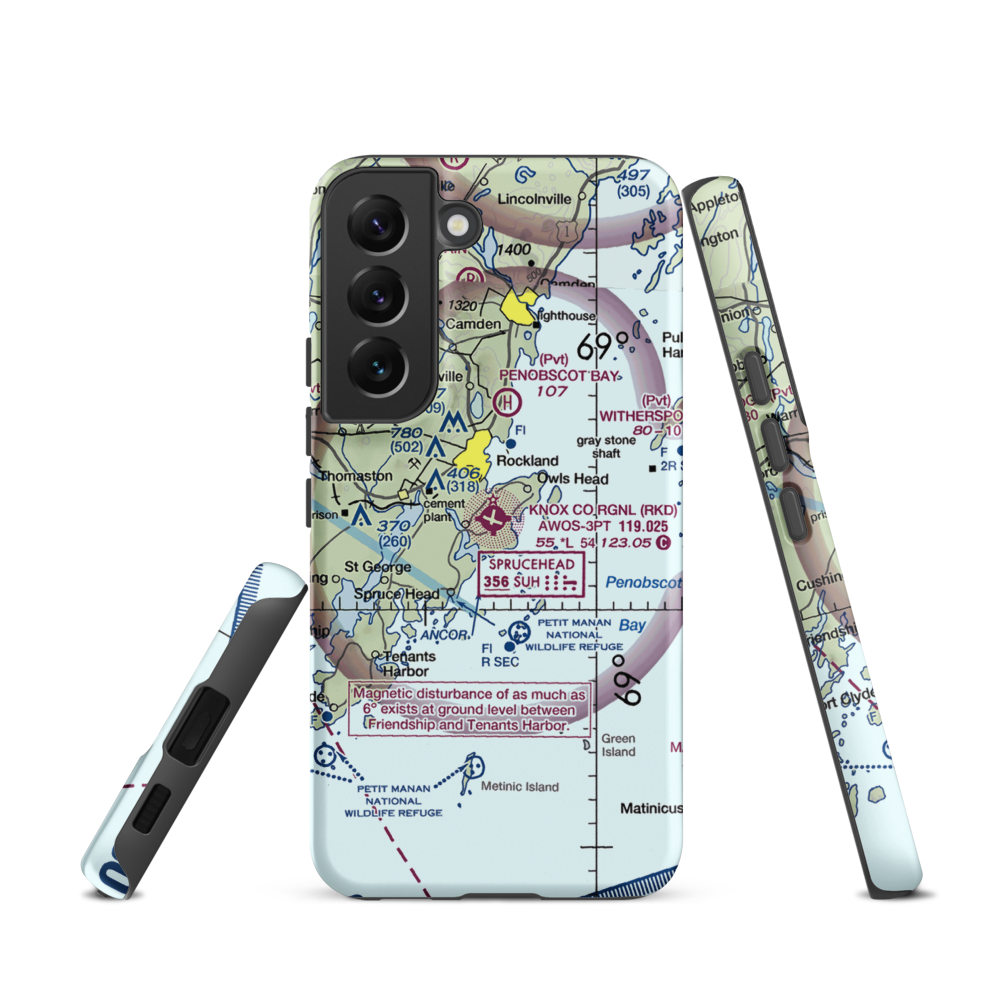 Knox County Regional Airport (RKD) VFR Sectional Samsung Phone Case Samsung Galaxy S22 model shown