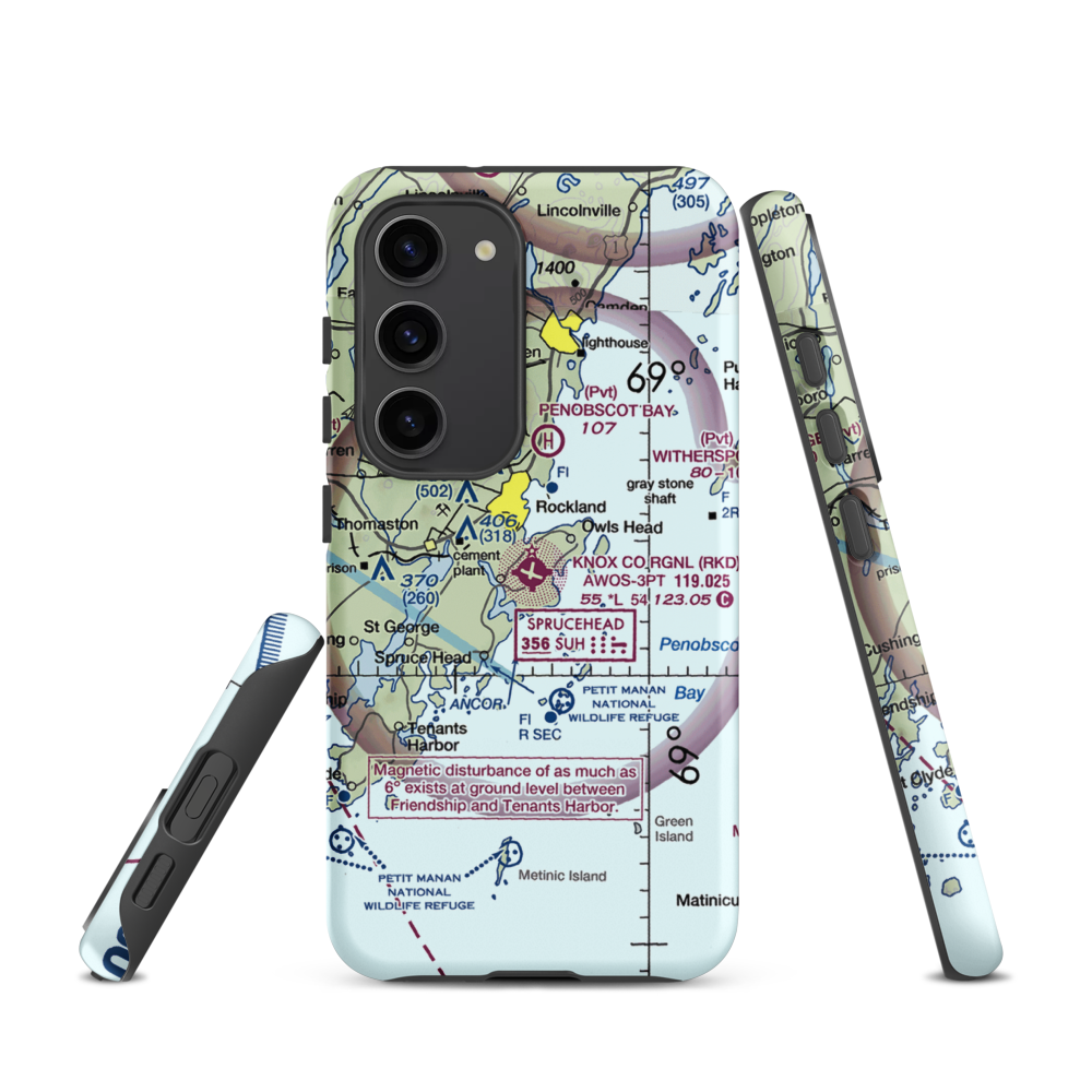 Knox County Regional Airport (RKD) VFR Sectional Samsung Phone Case Samsung Galaxy S23 model shown