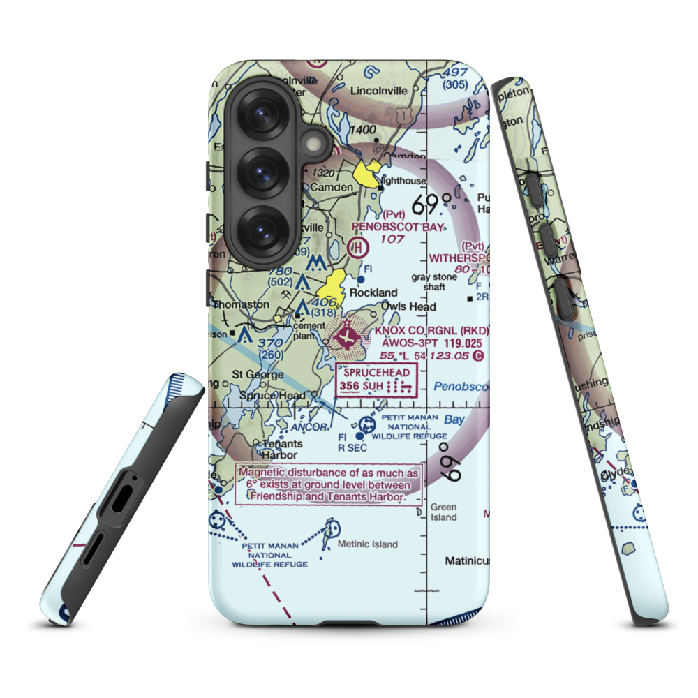 Knox County Regional Airport (RKD) VFR Sectional Samsung Phone Case Samsung Galaxy S25 Plus model shown