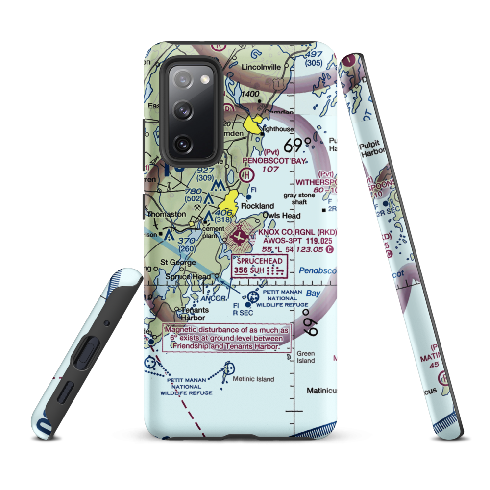 Knox County Regional Airport (RKD) VFR Sectional Samsung Phone Case Samsung Galaxy S20 FE model shown