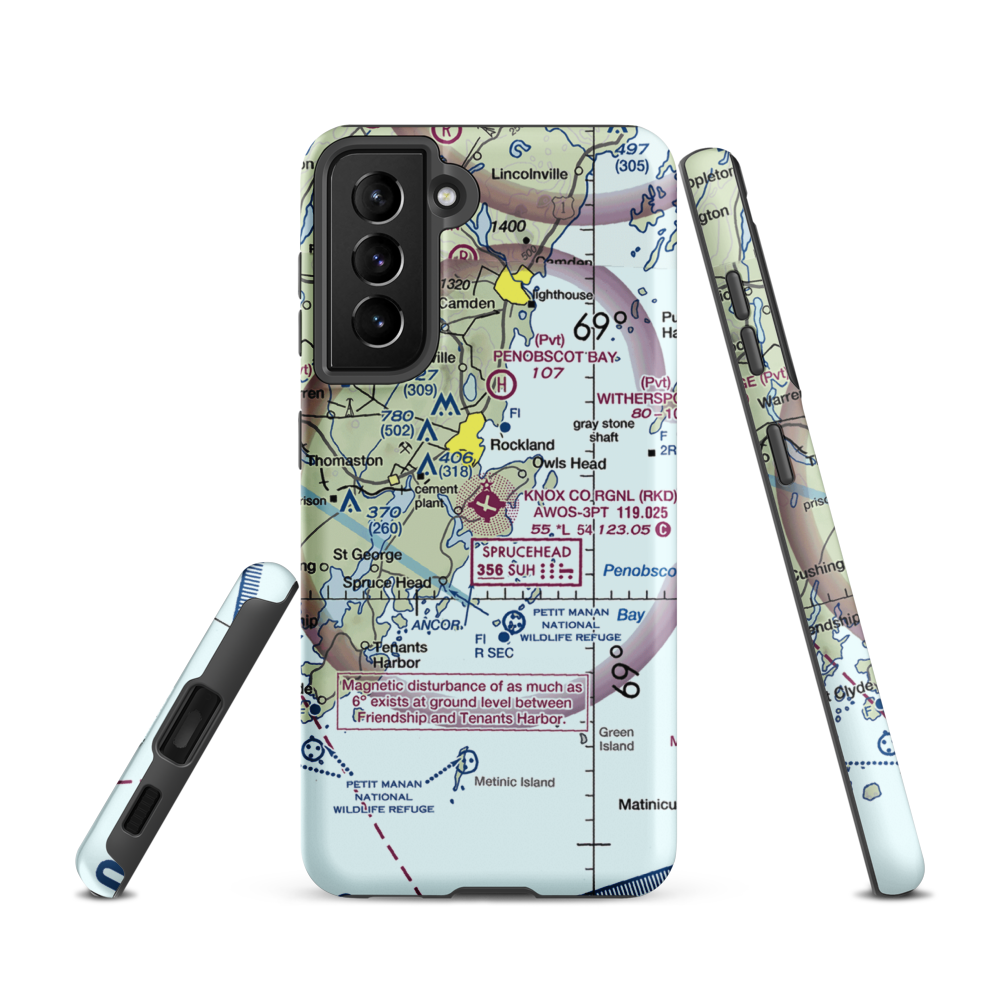 Knox County Regional Airport (RKD) VFR Sectional Samsung Phone Case Samsung Galaxy S21 model shown