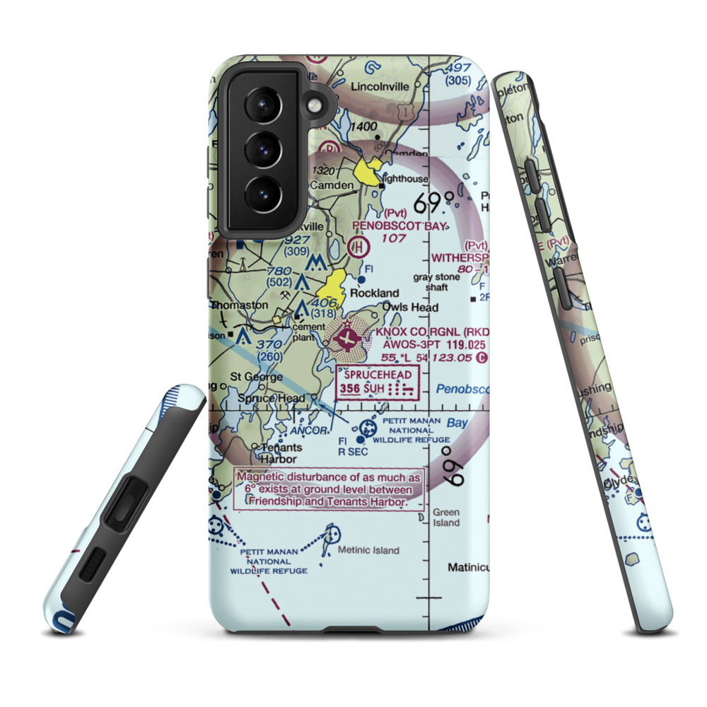 Knox County Regional Airport (RKD) VFR Sectional Samsung Phone Case Samsung Galaxy S21 Plus model shown