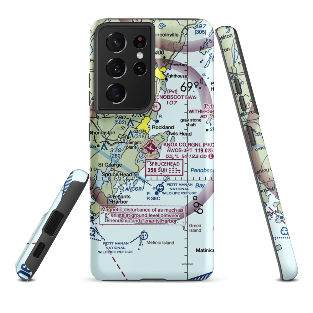 Knox County Regional Airport (RKD) VFR Sectional Samsung Phone Case Samsung Galaxy S21 Ultra model shown