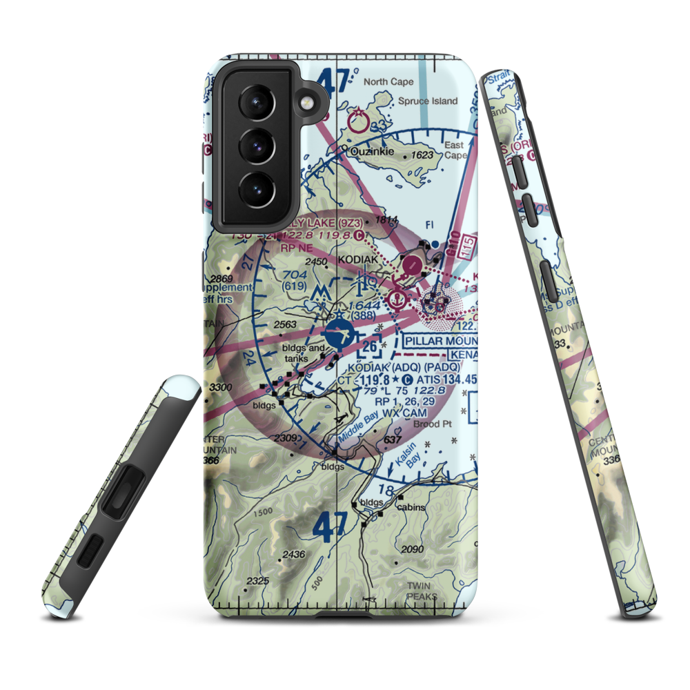 Kodiak Airport (ADQ) VFR Sectional Samsung Phone Case Samsung Galaxy S21 FE model shown