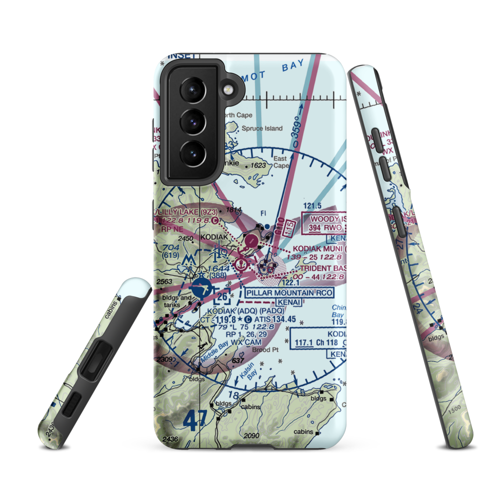 Kodiak Municipal Airport (KDK) VFR Sectional Samsung Phone Case Samsung Galaxy S21 FE model shown