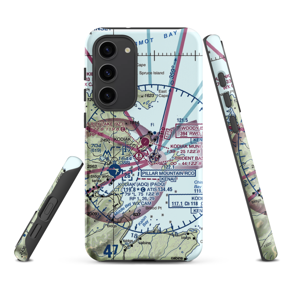 Kodiak Municipal Airport (KDK) VFR Sectional Samsung Phone Case Samsung Galaxy S23 Plus model shown