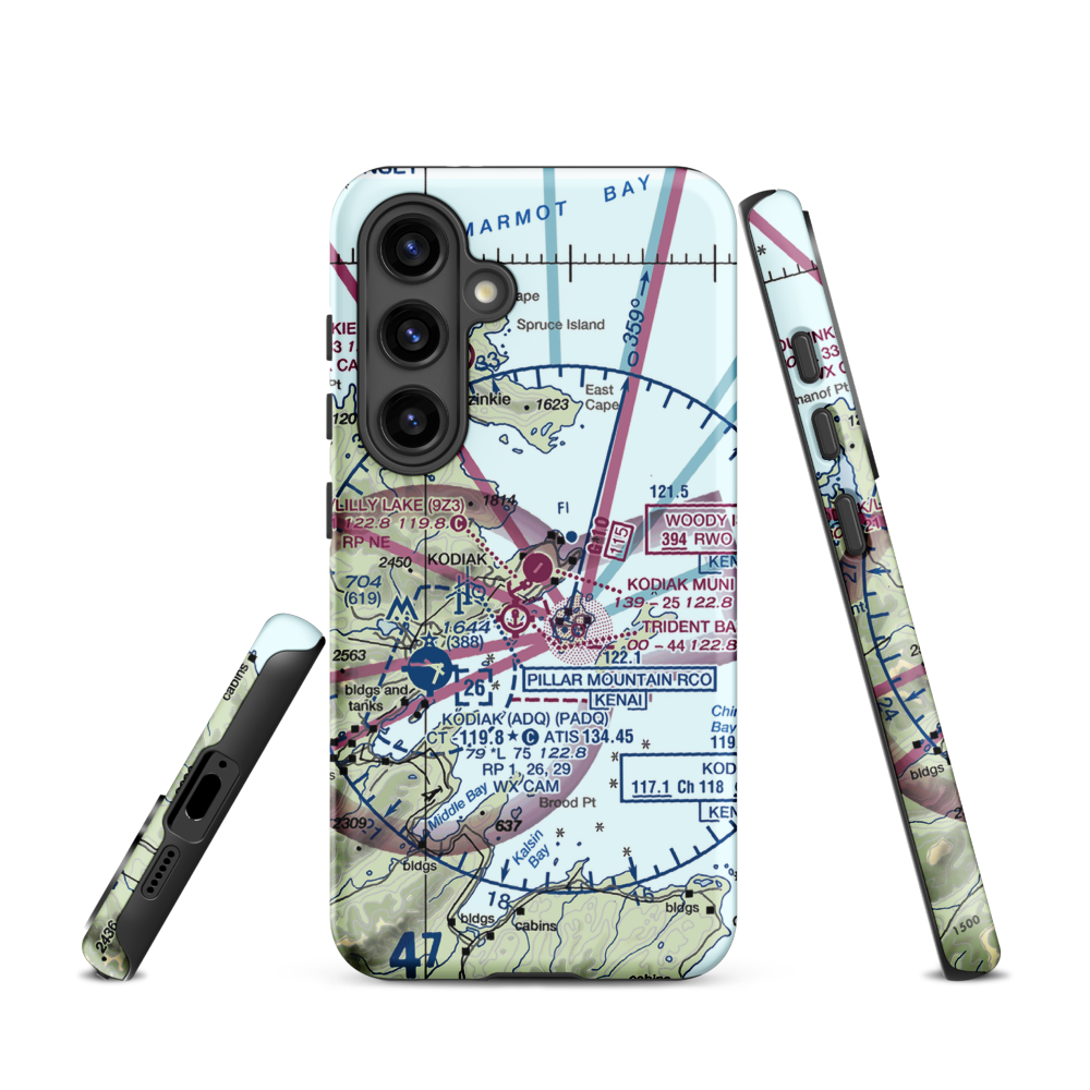 Kodiak Municipal Airport (KDK) VFR Sectional Samsung Phone Case Samsung Galaxy S24 model shown