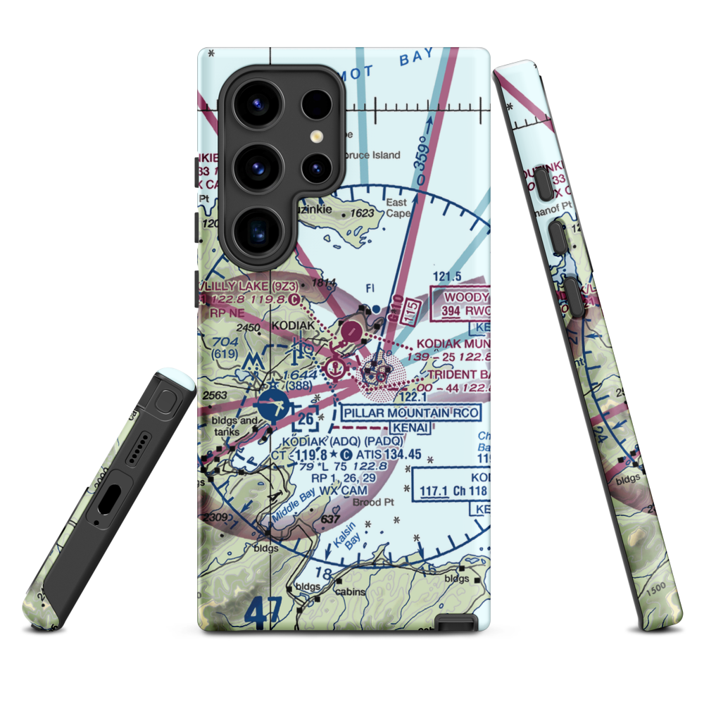 Kodiak Municipal Airport (KDK) VFR Sectional Samsung Phone Case Samsung Galaxy S24 Ultra model shown