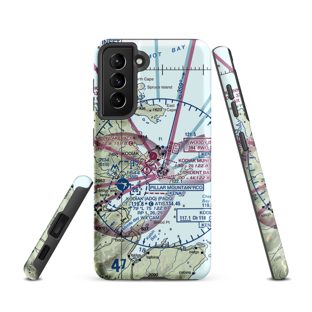Kodiak Municipal Airport (KDK) VFR Sectional Samsung Phone Case Samsung Galaxy S21 model shown