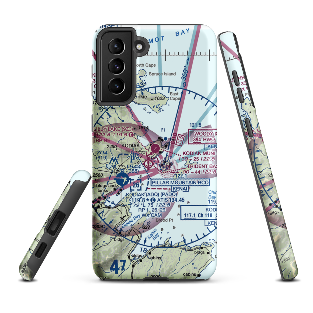Kodiak Municipal Airport (KDK) VFR Sectional Samsung Phone Case Samsung Galaxy S21 FE model shown