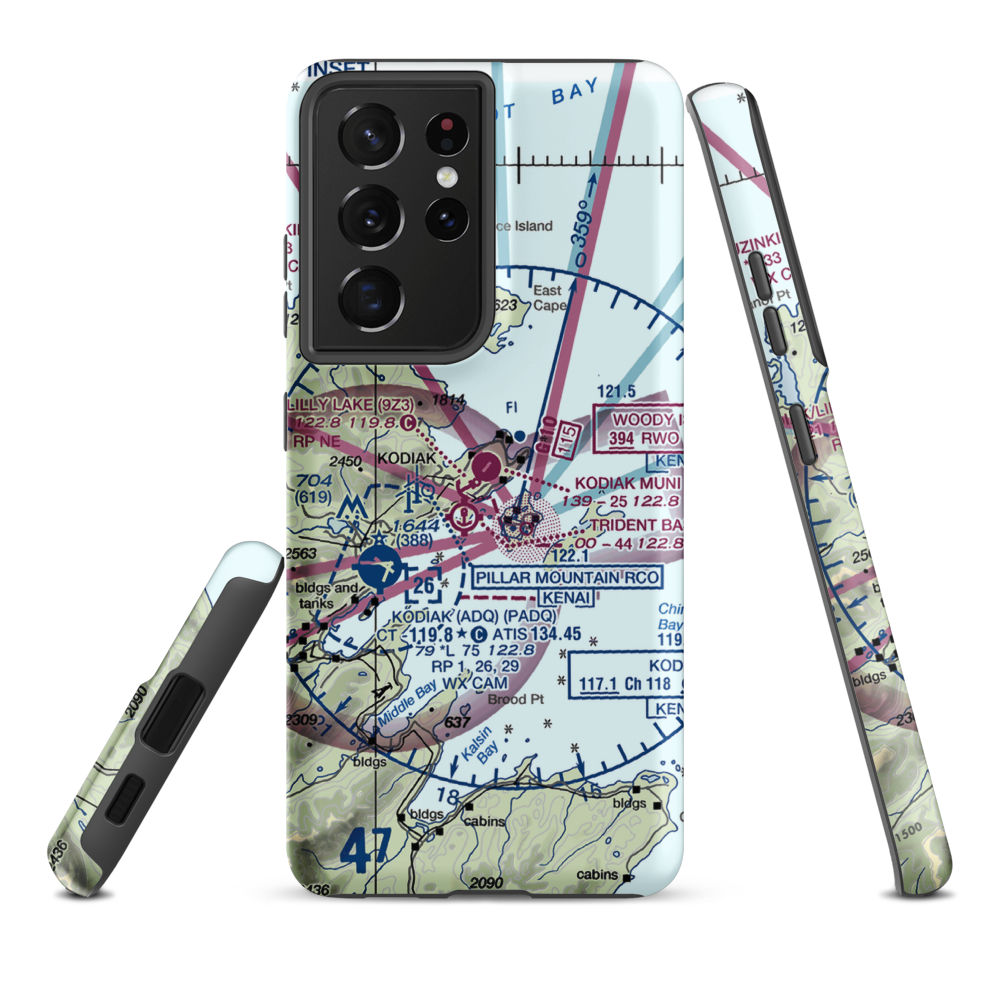 Kodiak Municipal Airport (KDK) VFR Sectional Samsung Phone Case Samsung Galaxy S21 Plus model shown