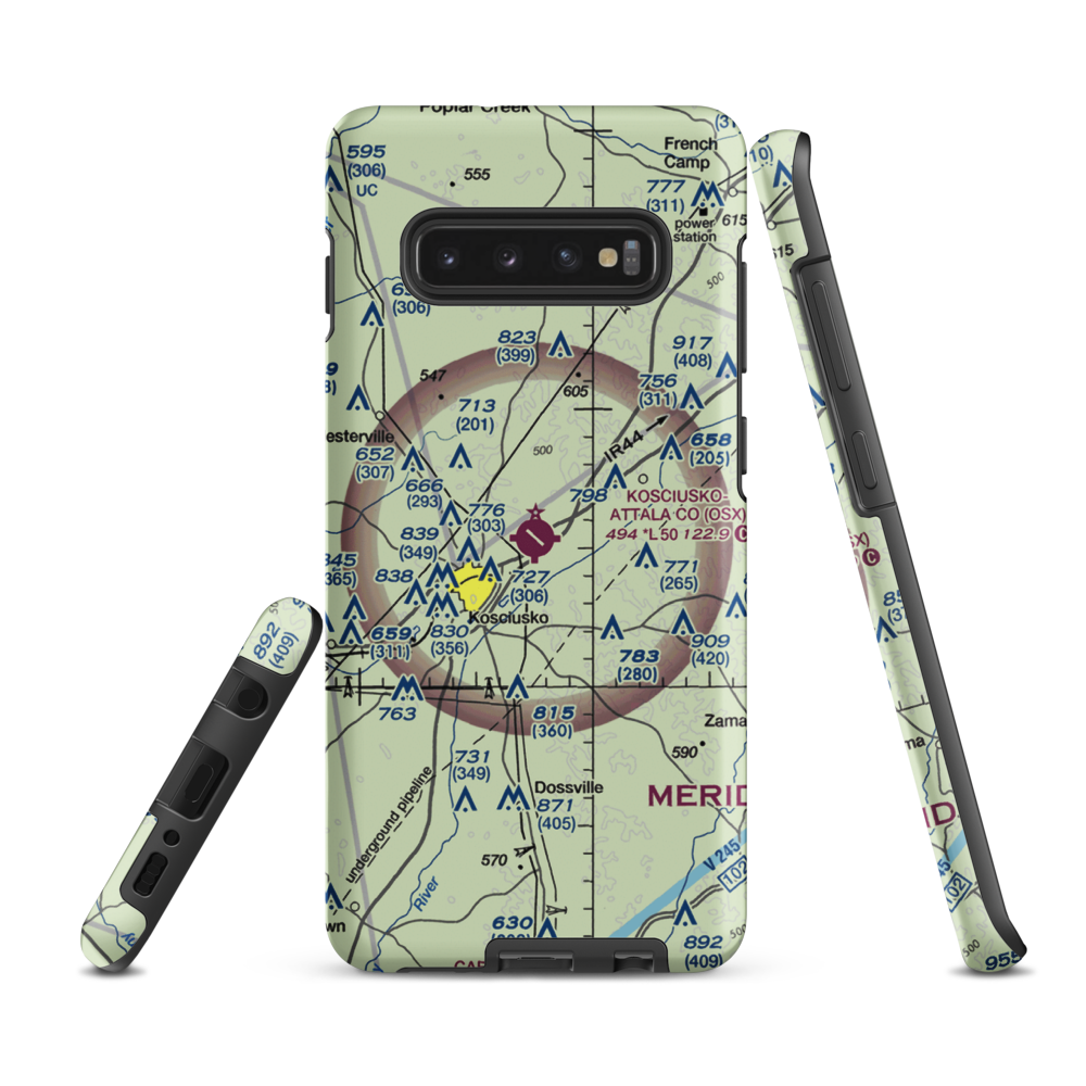 Kosciusko Attala County Airport (OSX) VFR Sectional Samsung Phone Case Samsung Galaxy S10 Plus model shown