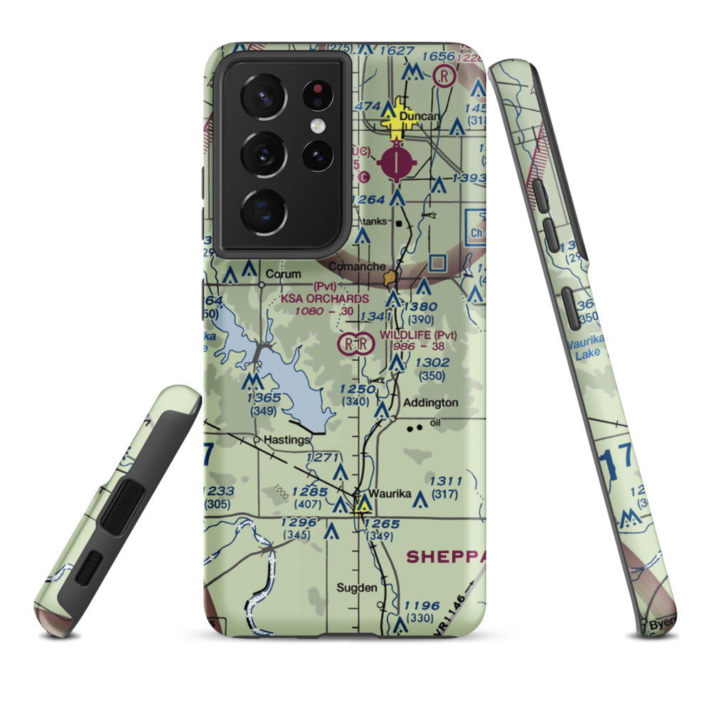 Ksa Orchards Airport (OK11) VFR Sectional Samsung Phone Case Samsung Galaxy S21 Plus model shown