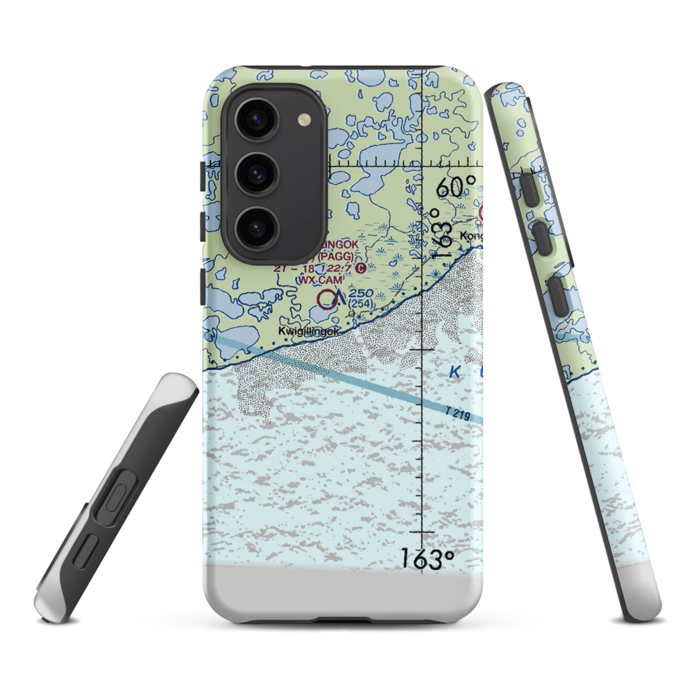 Kwigillingok Seaplane Base (KWK) VFR Sectional Samsung Phone Case Samsung Galaxy S23 Plus model shown