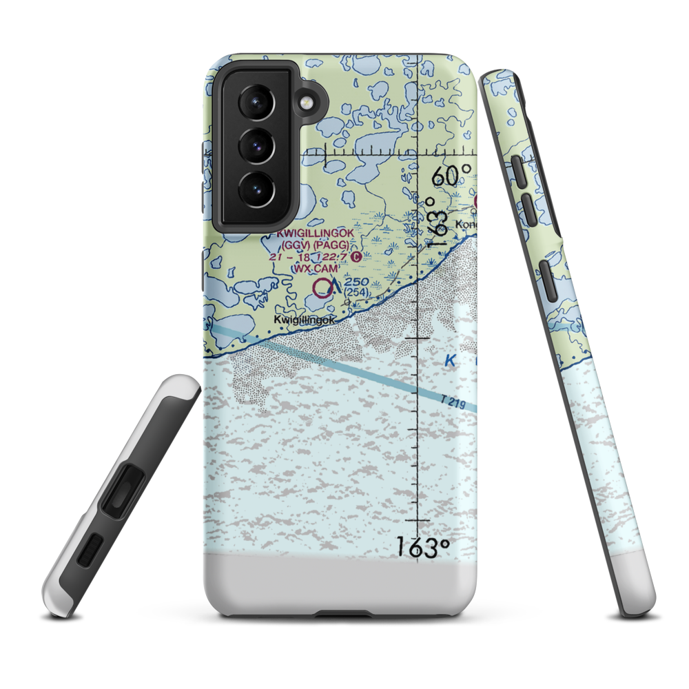 Kwigillingok Seaplane Base (KWK) VFR Sectional Samsung Phone Case Samsung Galaxy S21 Plus model shown