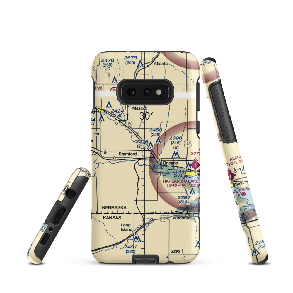 L J Bose Airstrip (67NE) VFR Sectional Samsung Phone Case Samsung Galaxy S10 Plus model shown